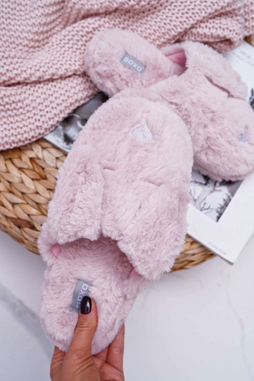 Dámske papuče Soxo Fluffy Dogs s ružovými ušami