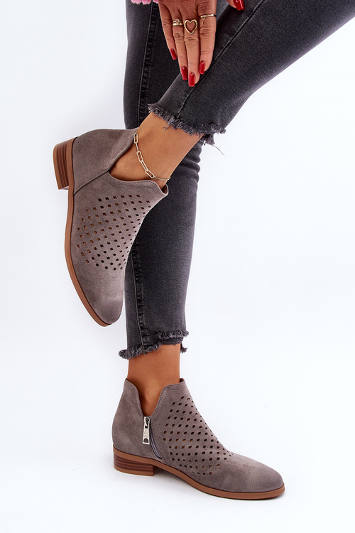 Nízké šedé dámské botky na ploché podrážce Janetris