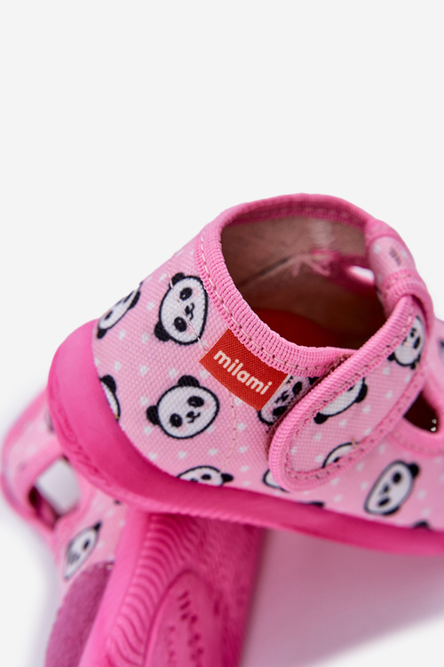 Pantofle Milami Dětské Elastické Na Suchý Zipper S Pandami Růžové Ambette