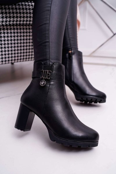 Dámské Kotníkové Boty Na Podpatku zateplené Černé Teleni