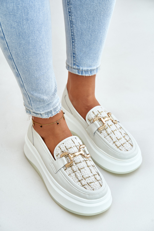 Kožené Dámske Mokasíny Na Platforme So Zlatou Dekoráciou 89105 Vinceza Svetlo Béžové