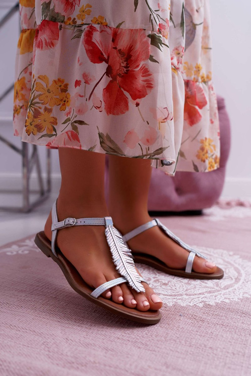 Dámske sandále ploché kožené strieborné Nicole 2383