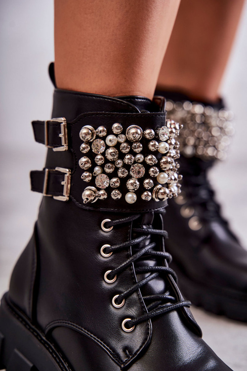 Dámské kozačky s ozdobami vázanými černe Leonese