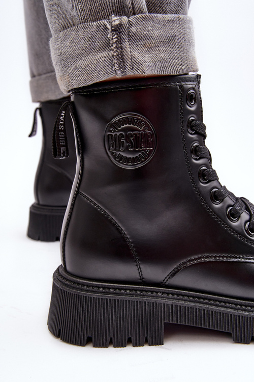 Čierna veľká hviezda MM274375 veľké kožené uzamknuté topánky