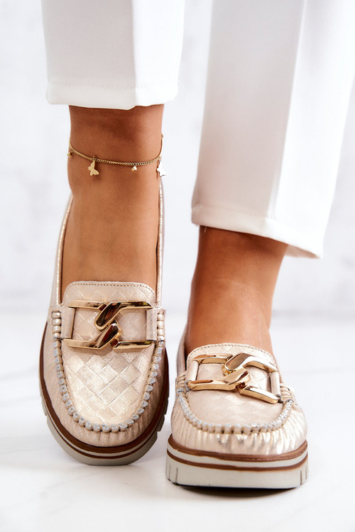 Dámské kožené mokasíny na platformě zlatý Venesia