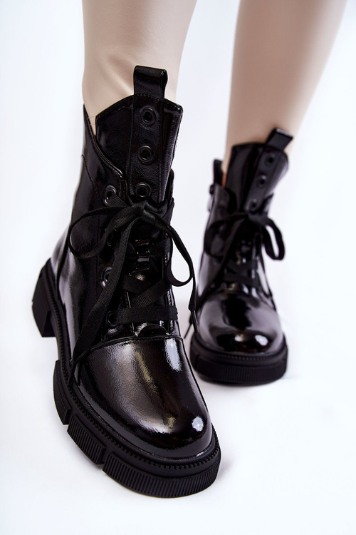 Dámské teplé lakované boty Workers černé Efemia