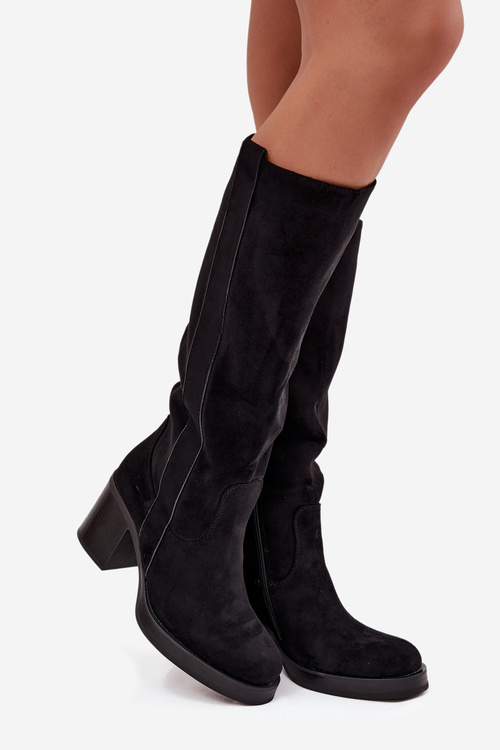 Dámske zateplené čižmy na masívnom podpätku čierne Sanelle