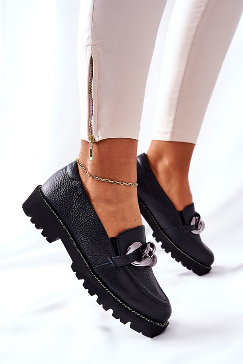 Dámské Boty Loafers Kůže Černé Sthonto