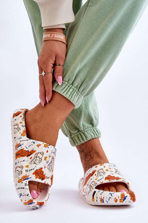 Dámské pěnové pantofle s medvídky a písmeny Béžovo-oranžová Zoey