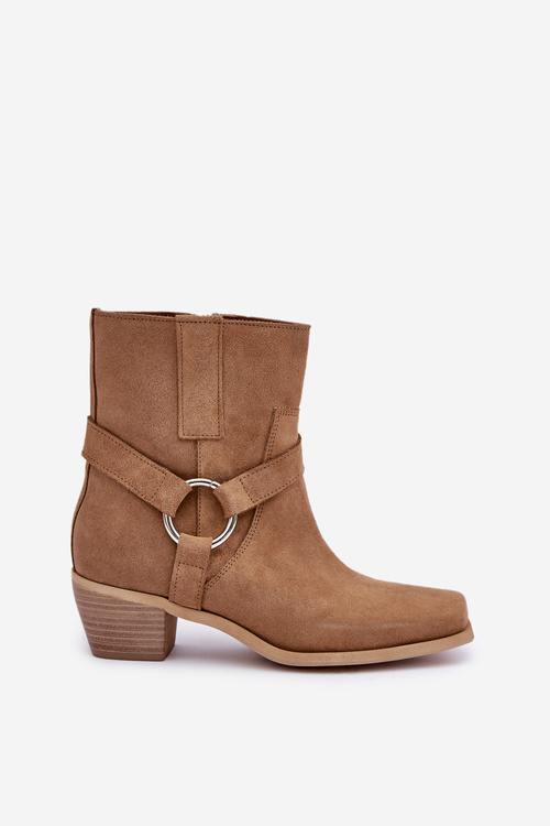 Boty Z Přírodní Semiše Na Podpatku Béžové Zazoo 3444/2