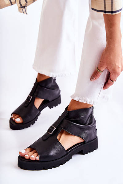 Dámske kožené sandále pre zips Nicole 2748 čierna