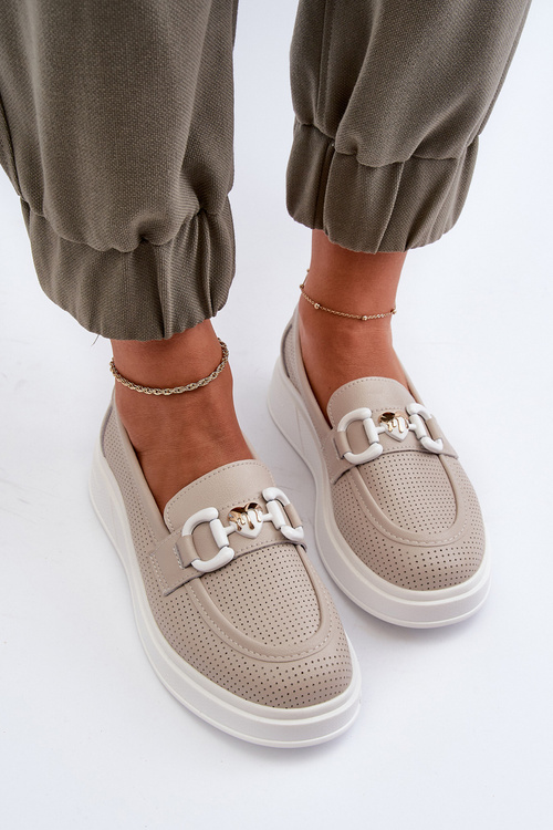 Dámske kožené mokasíny na platforme béžové S.Barski LR720