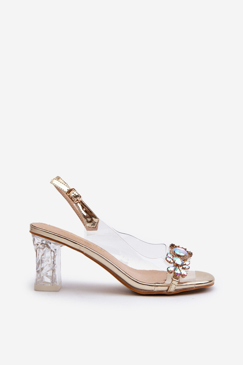 Elegantné sandále na opätku s ozdobami ružové zlato D&A MR38-444