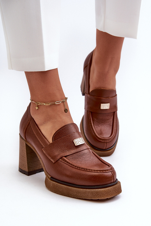 Zazoo 20169 Kožené Polobotky Na Podpatku Hnědé