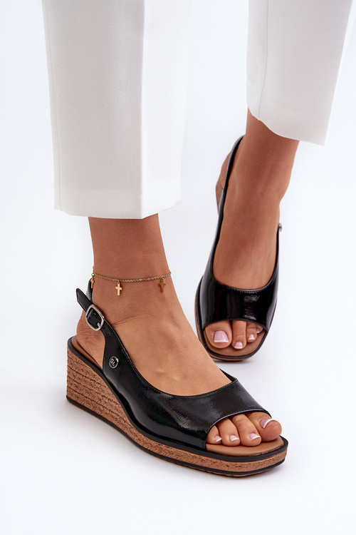 Dámské lakované sandály na platformě Sergio Leone SK301 Černé