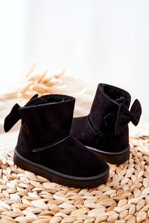 Dětské Teplé Sněhule Semišové S Mašlí Černé Lolila