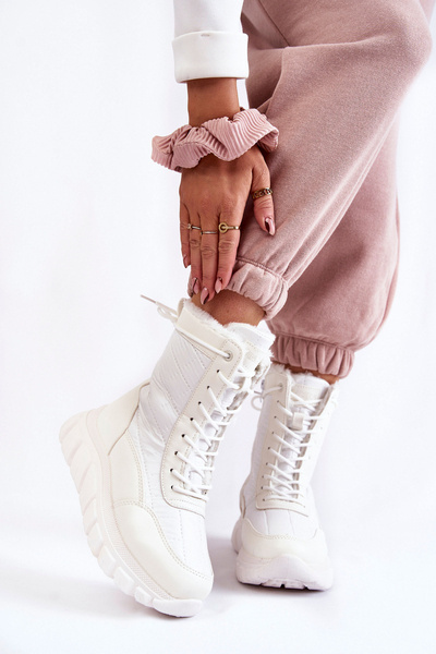 Dámské šněrovací boty do sněhu na platformě Bílá a béžová Anubi