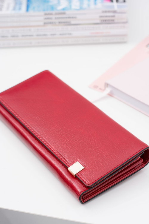 Large Women's Red Trendy Wallet Gold Zipper