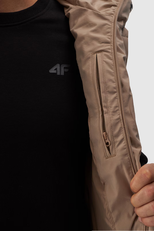 Pánský Péřový Bezrukávník S Kapucí Béžový 4FWAW24TVJAM144-83S