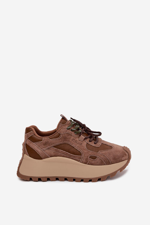 Kožené sneakersy na platformě dámské Big Star SS274626 HI-POLY SYSTEM Camel