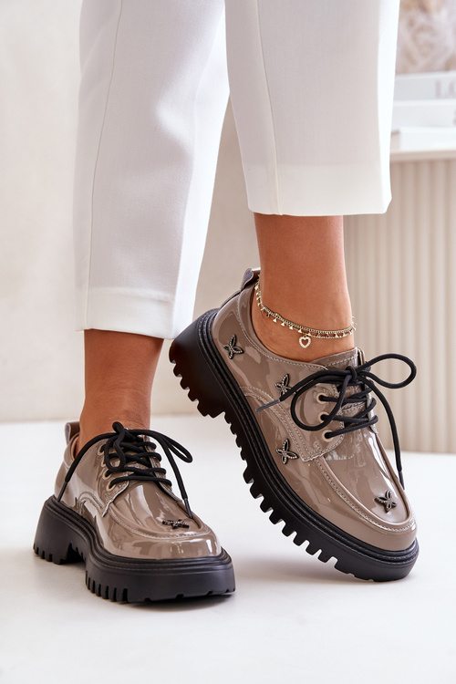 Lakované Dámske Polobotky S Ozdobami Prírodná Koža Béžová Artiker 55C1010