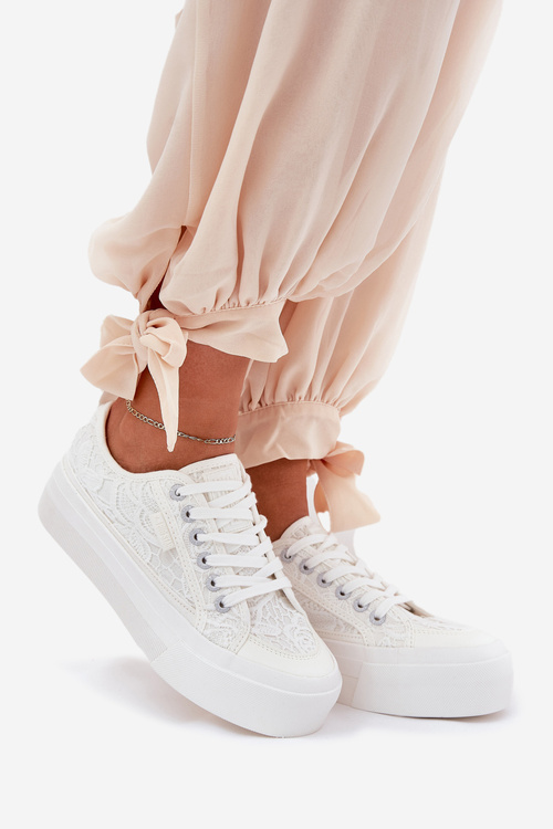 Dámské Krajkové Tenisky Big Star RR274747 Bílé