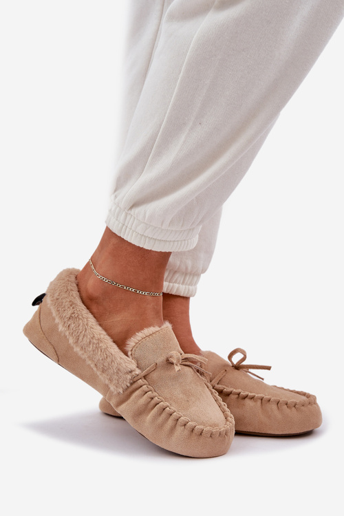 Mokasíny Dámské S Kožešinou Béžové Kleogoria