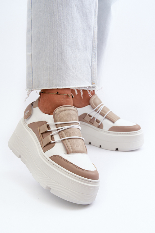 Zazoo 1833 Dámske Kožené Tenisky na Masívnej Podešve Biele