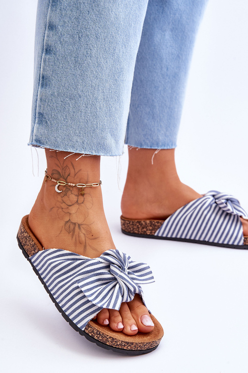 Papuče na platforme Cork s pruhovaným bielym a modrým festivalom