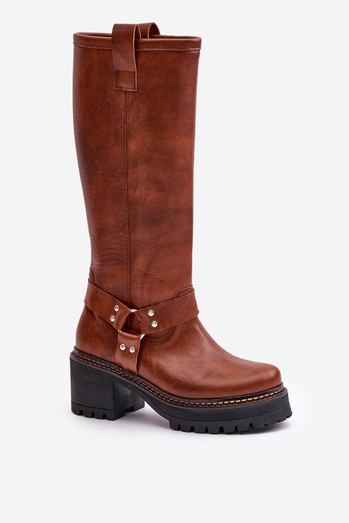 Kožené dámské kozačky nad kolena Lewski 3432 Camel