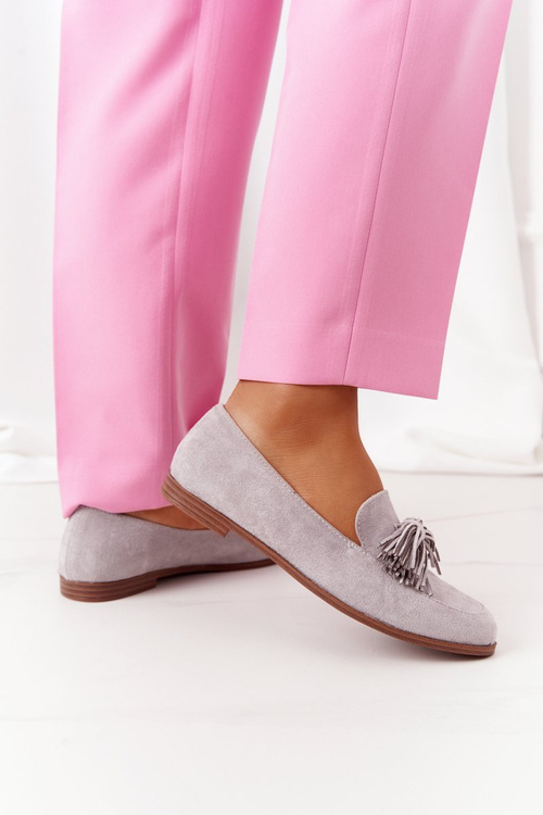 Semišové Dámské Mokasíny S Třásněmi Šedé Alicante