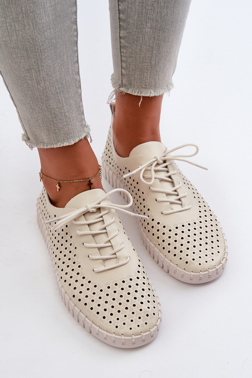 Kožené dámske tenisky s čipkovaným vzorom béžové Ilvima
