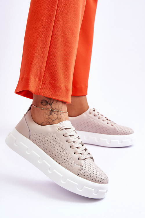 Kožené Sportovní Boty Na Robustní Platformě Béžové Montigo