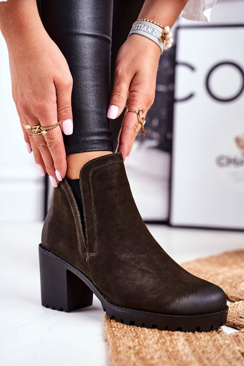 Dámské Kotníkové Boty Na Podpatku Khaki Veronica