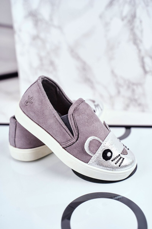 Dětská Obuv Tenisky Slip On s Myší šedé Candys