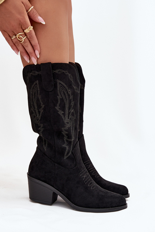 Kozačky Kovbojky Dámské Na Podpatku Vyhřívané Vinceza 16508 Černé