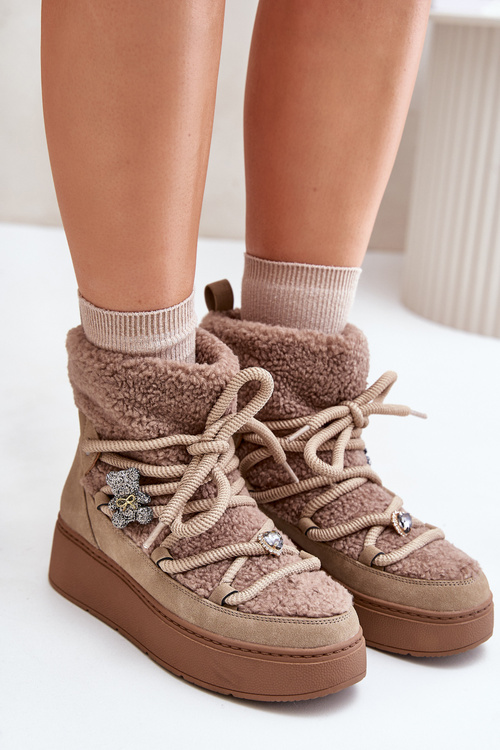 Dámske Snehule S Ozdobami A Baraním Kožúškom Hnedé Almatiza