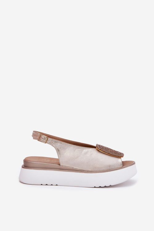 Zazoo 1786 Kožené Dámské Sandály Na Platformě S Dekorací Zlaté Ošoupané