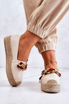 Dámske kožené espadrilly s fanúšikmi béžovej reťazovej béžovej