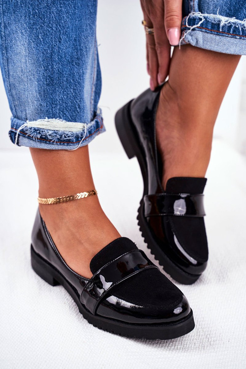 Dámské Mokasíny Kožené Lakované Černé Nicole 2589