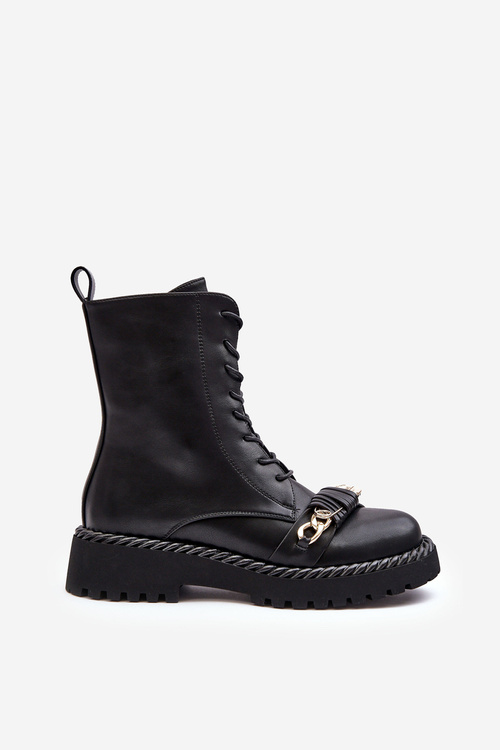 Dámské kožené boty Workery s ozdobou černá SBarski MR870-68