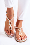 Módní sandály žabky s perlami oranžove Isalia