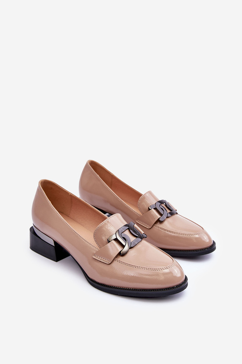 Lakované polobotky mokasíny na podpatku bežové Sakina