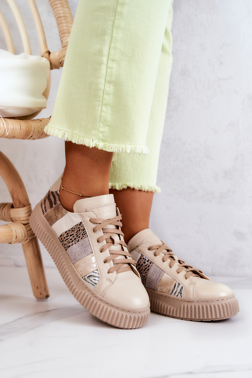 Kožená sportovní obuv na platformě Maciejka 05482-04 Béžová