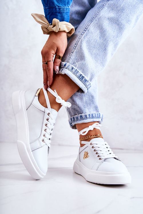 Kožené športové topánky s dekoráciou biele kalérie