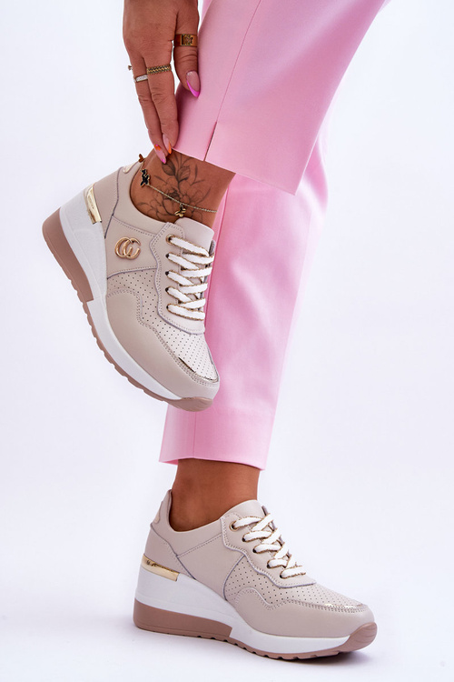 Dámské kožené sportovní boty na klínku Béžove Rebeca
