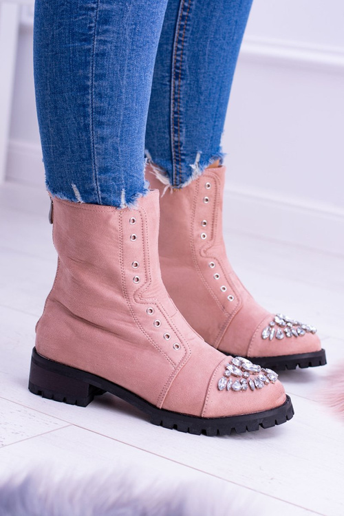 Lu Boo práškové růžové dámské kotníkové boty se zirkonem Carrie