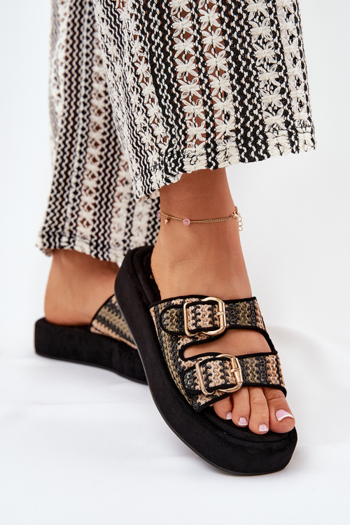 Dámske Sandále Na Platforme S Prackami A Pletením Čierne Limme