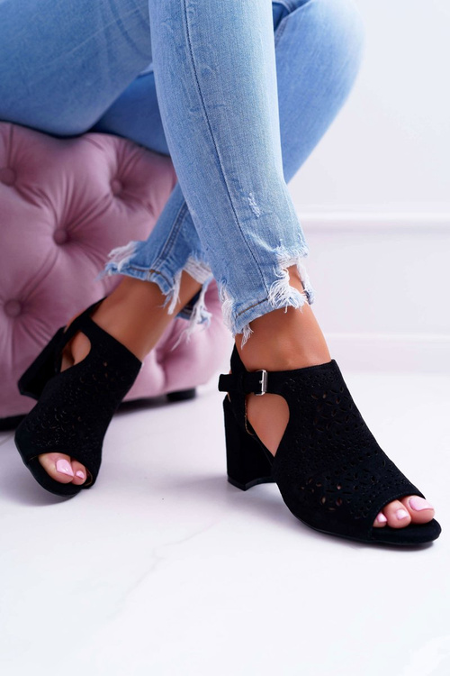 Dámské Sandály Na Podpatku Peep Toe Černé Olenia