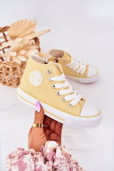 Detské vysoké tenisky s veľkou hviezdou HH374138 Zipper žltý
